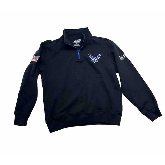 Armed Forces Gear Air Force Wings Quarter Zip Fleece Sweatshirt Mens L Black - Picture 1 of 7
